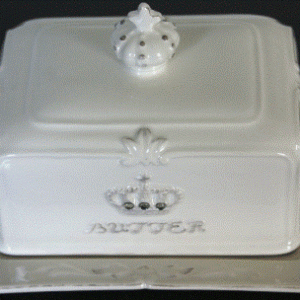 Porcelæn smør skål med låg Crown