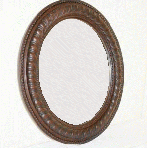 Spejl mahogny 50x60 ovalt m.rille kant