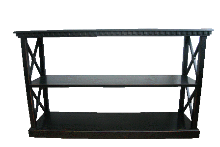 Konsol sort m. 3 hylder 150x40x90 cm.