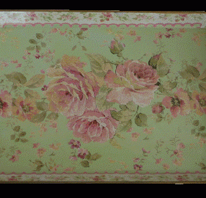 Decopage bakke grøn m. rose høj kant