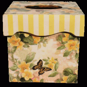 Decopage tissuebox gul m. sommerfugl