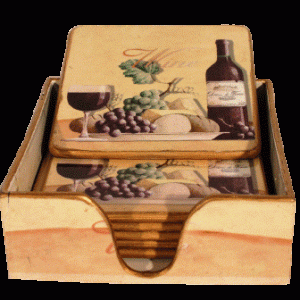 Decopage bordskåner m. vinmotiv