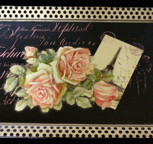 Decopage bakke m. rose og Eiffeltårn