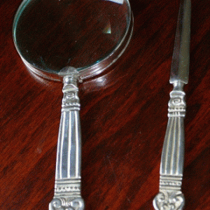 Forstørrelsesglas+brevåbner i antik sølv