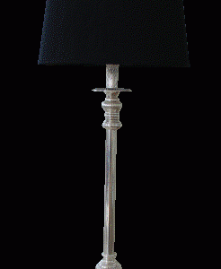 Lampe sølv 70cm. m. oval sort skærm