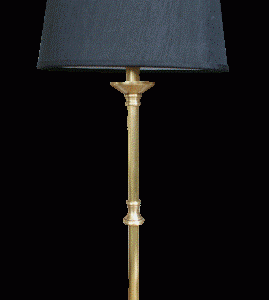 Lampe messing 55cm. m.oval sort skærm