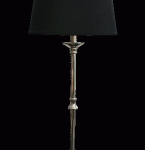 Lampe nikkel 55cm. m.oval sort skærm