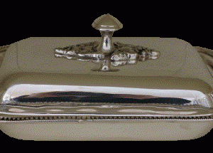 Smørskål sølv 19x13x8 cm.