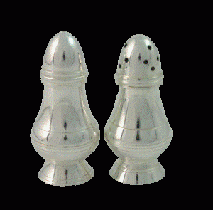 Salt/peber sæt sølv 4x8 cm.