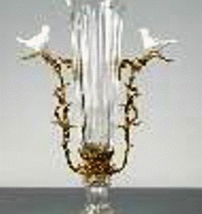 Vase krystal og bronze med 2 fugle